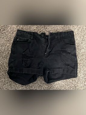 KanCan Black Distressed Rolled-Hem Jean Shorts